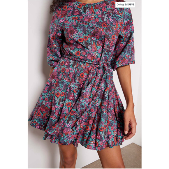 EVEREVE NWT Sutton Cotton Tie Waist Long Sleeve Floral Dress // M - Picture 4 of 16